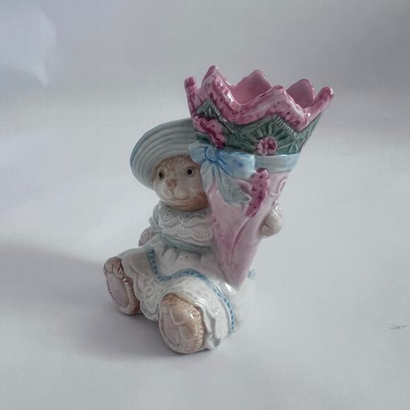 FITZ & FLYOD VINTAGE CERAMICS HYDRANGEA BEAR BUD VASE COLLECTIBLE HAND PAINTED - Picture 2 of 8